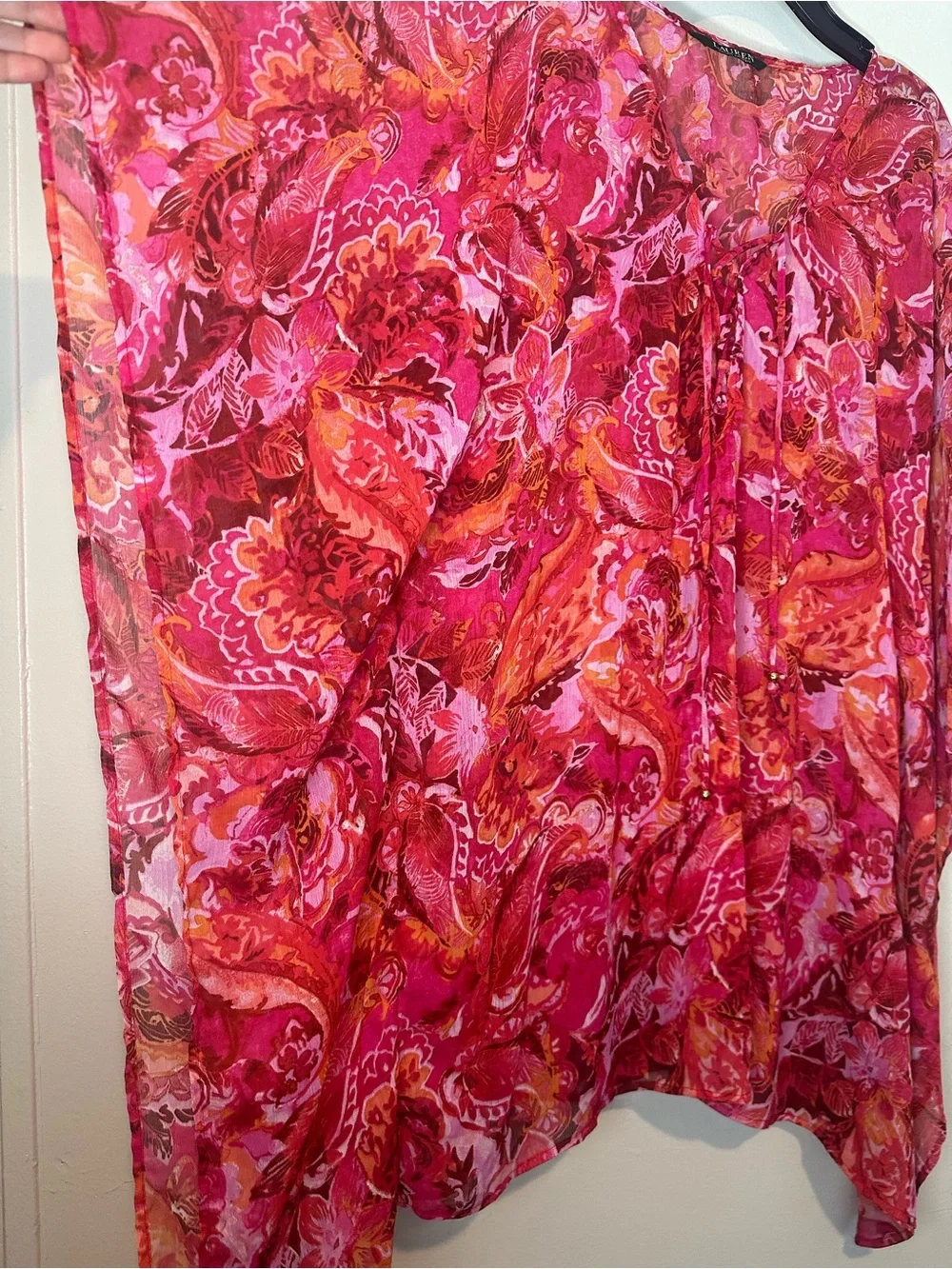Lauren Ralph Lauren Women’s Floral Pink and Orange Sheer Beach Cover Up OS